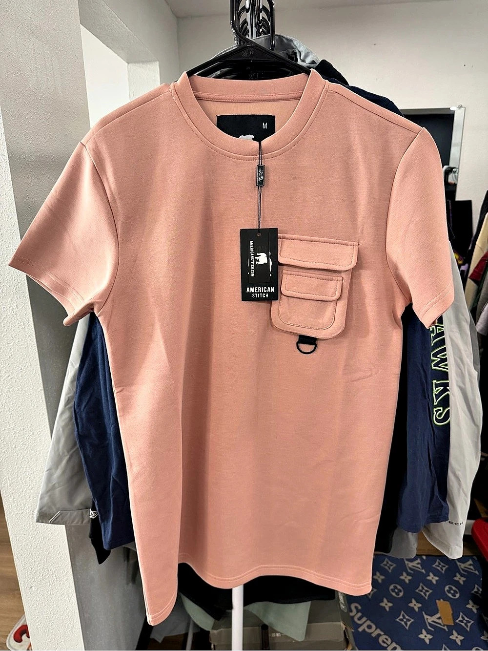 American Stitch Norrene Top Short Sleeve Pocket Top in Pink Size Medium NWT